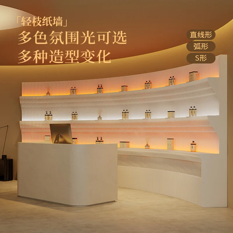 

Folding Screen partition display shelves background wall office foldable mobile shelf movable luminous office screen