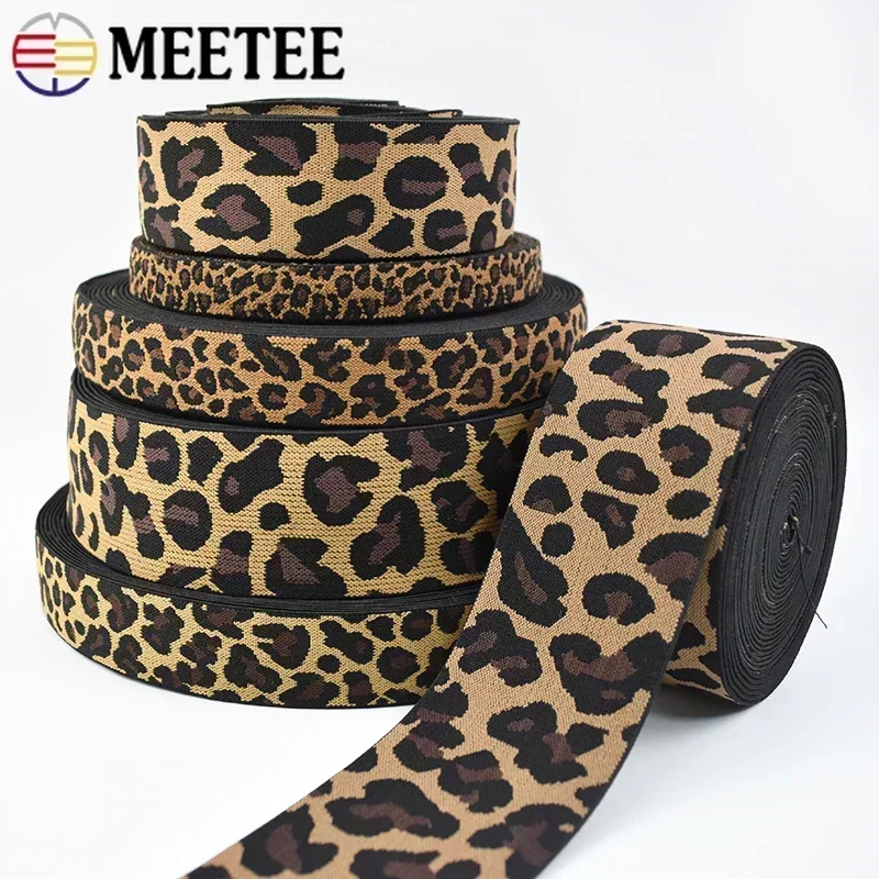 5/10M Meetee 15-50mm Leopard Jacquard Elastic Band Sport Clothing Yoga Pants Streach Ribbon Belt DIY Sewing Accessories