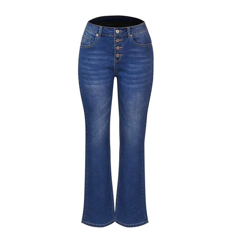 Frauen neue mittlere Taille vier Knöpfe Spleißen Stretch ausgestellte Jeans elegante bequeme Pendler Jeans hose weibliche wasch bare Hose