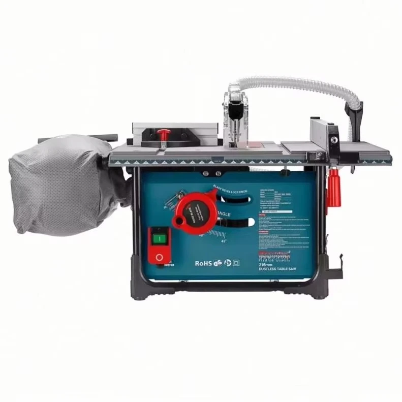 Multi-Function Electronic Table Saw with Dust Collection System for Precision Wood Cutting and Oblique Angle Cutting