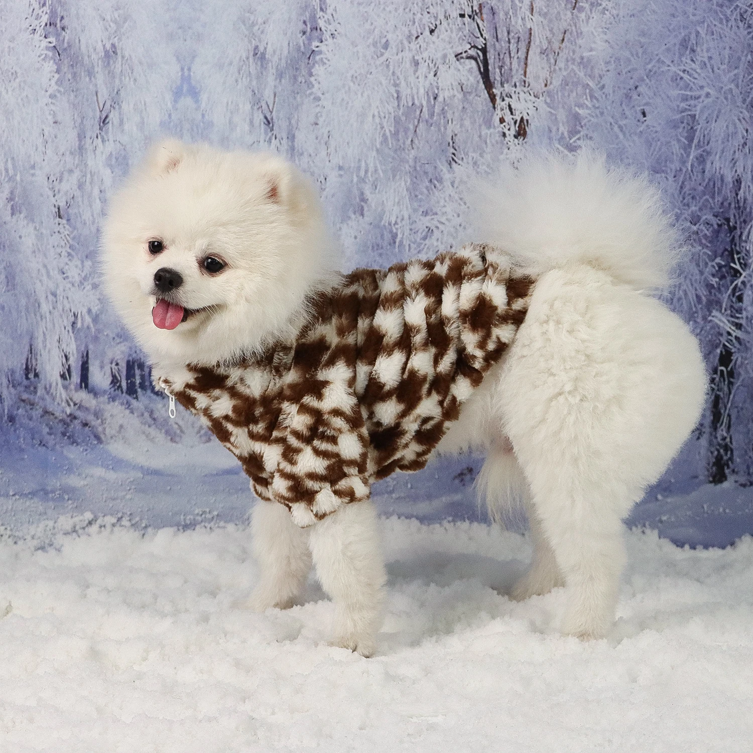 Pet Fuzzy Coat for Dog Cat Puppy Clothes Classic Houndstooth Pattern Sweatshirt Dog Plush Outfits for Autumn Winter for Small Me