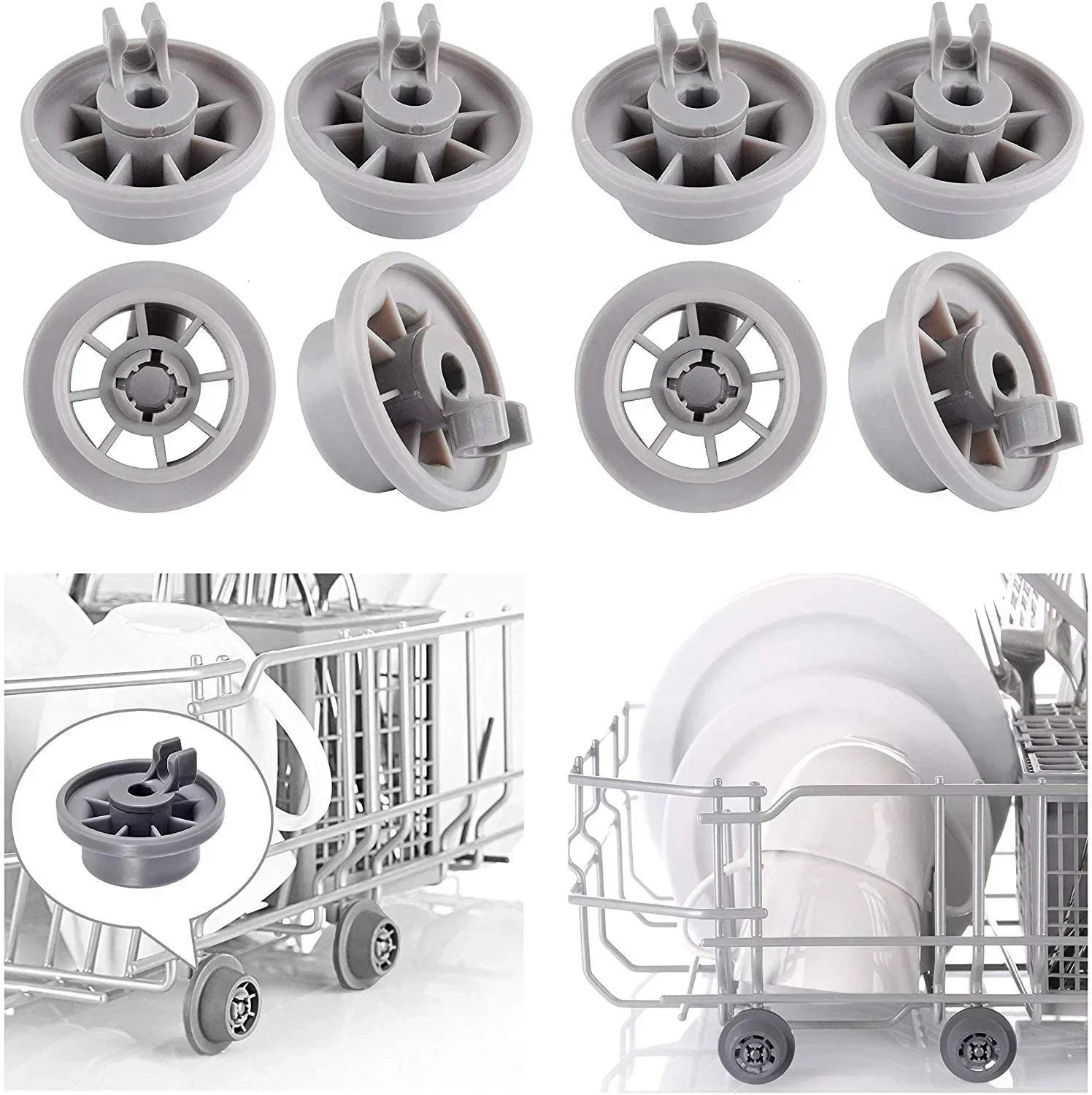 8pcs Dishwasher Wheels Basket Rollers Wheel  For Bosch Neff Spare Parts Rollers Lower Basket Dish Washer Replacement