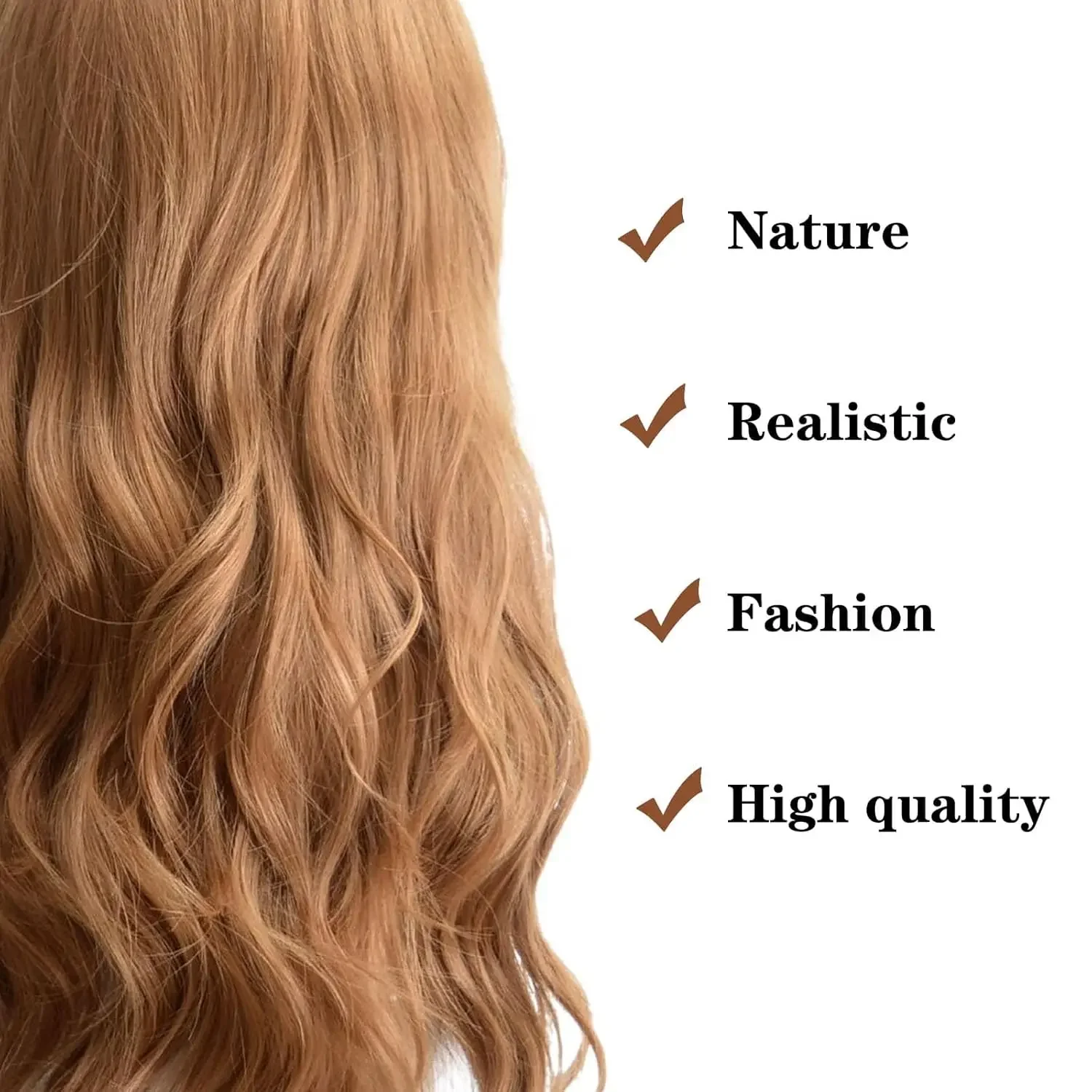 باروكة بني فاتح ميغان كوسبلاي باروكات مجعدة للنساء M3gan شعر مستعار اصطناعي طويل 24 بوصة باروكات الهالوين للحفلات