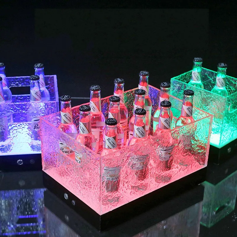 Ice Rock LED Luminous Ice Bucket Nightclub Champagne whisky Frame Transparent Drinks Beer Cooler Wedding bar accessories