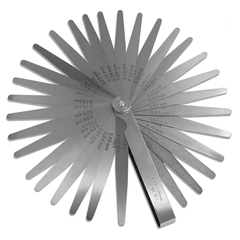

Spurtar 32 Blades Feeler Gauges 0.001-0.04" (0.03-1.00mm) Tapered Feeler Gauge Set Metal Thickness Gauges Dual Marked
