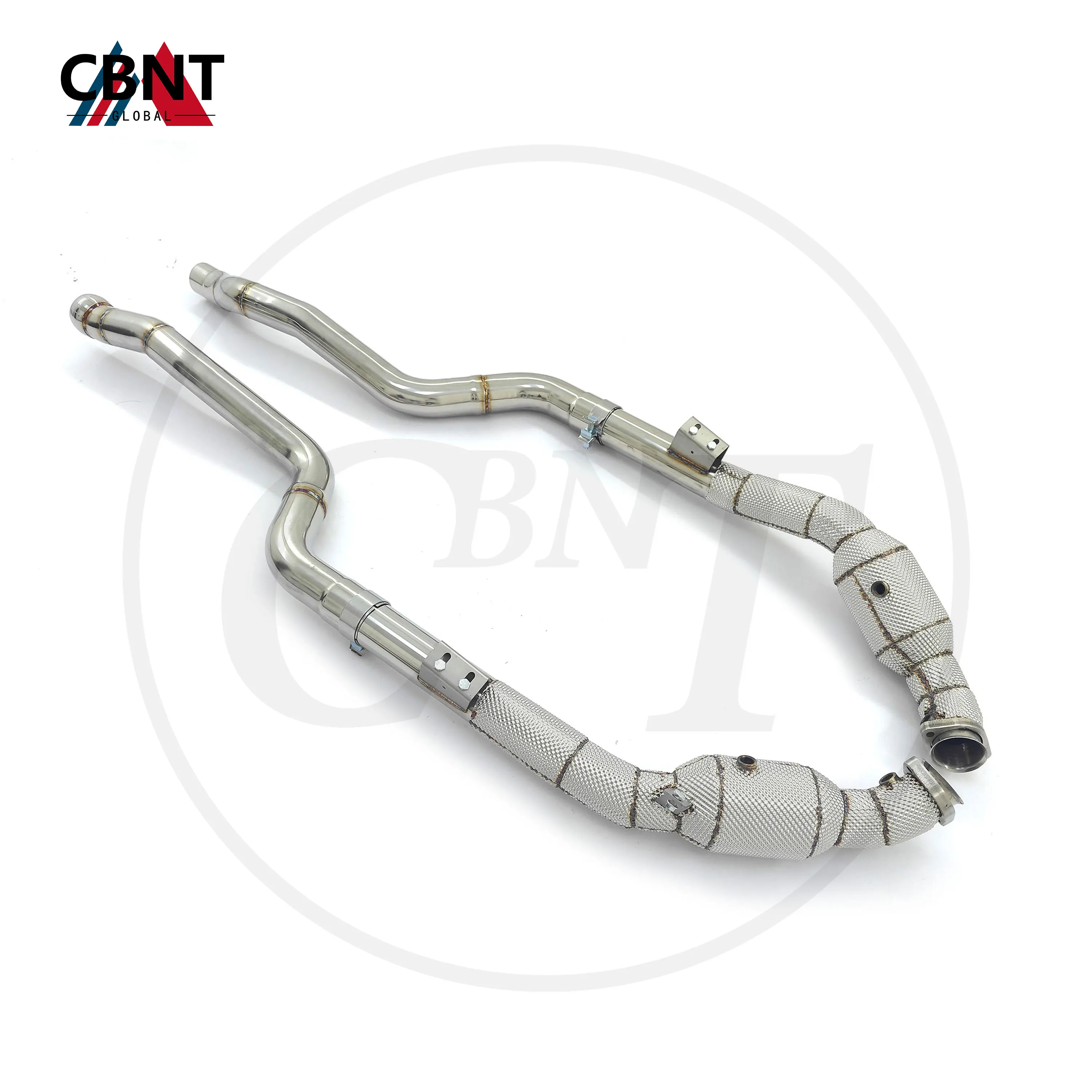 CBNT Exhaust Headers for Mercedes Benz CLS63 5.5T Tuning Catted/Catless Downpipe with Heat Shield SS304 Exhaust Pipe System