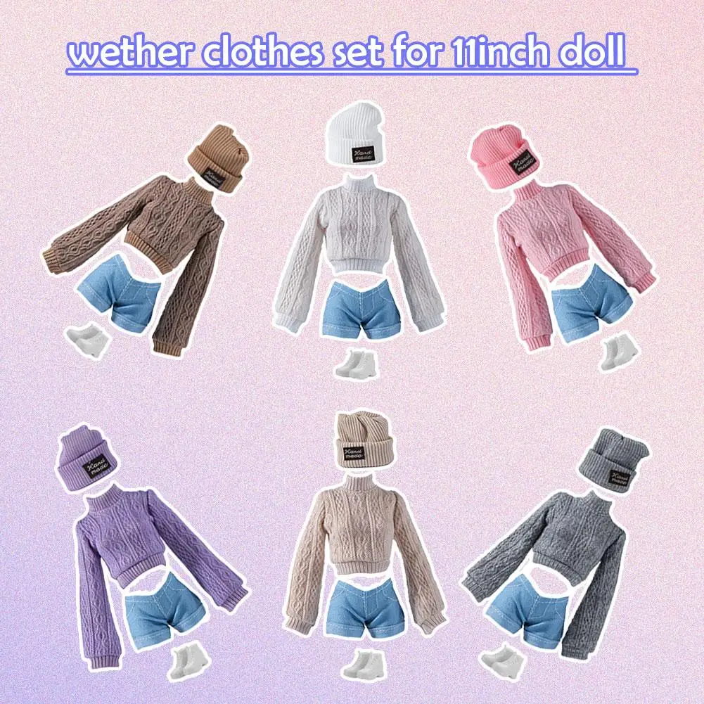 Fashion Doll Clothes Set Knitted Sweater Hat Shorts Set Winter Coat Birthday Gift DIY Dress Up