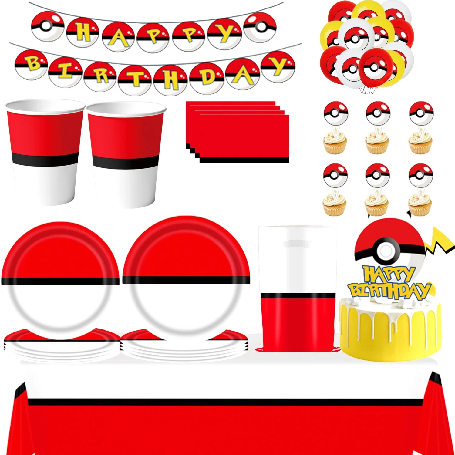 

Pokemon Birthday Pokeball Party Kit Supplies Pokemon Decoration Birthday Tablecloth Cup Plate Baby Shower Pikachu Party Favors