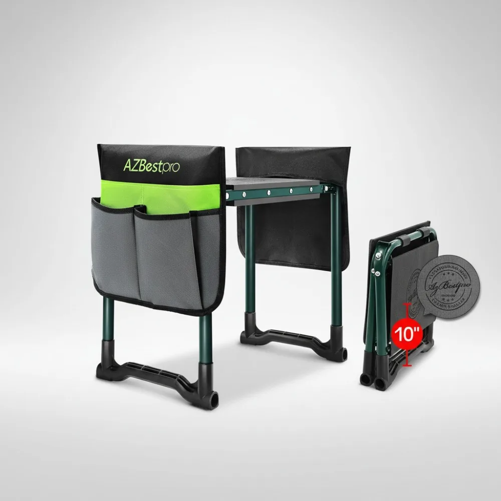 

Heavy Duty Foldable Garden Kneeler Seat with Tool Bags - 10" Wide EVA Cushion for Knee & Back Pain Relief, Gardening Gift