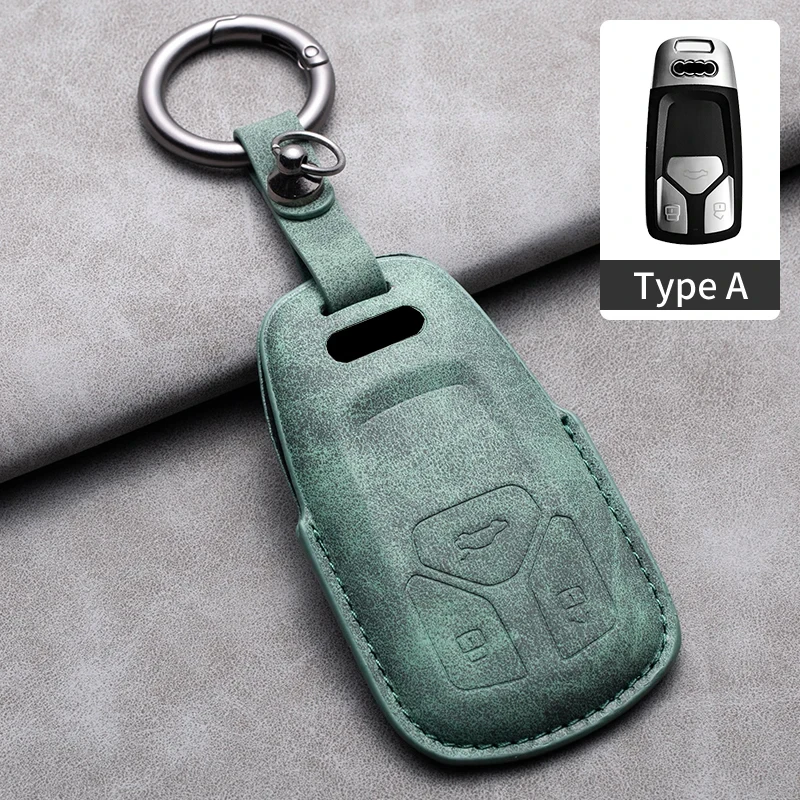 Leather Car Smart Key Case Full Cover Protector Shell For Audi A1 A3 A4 A5 A6 A7 A8 B9 8V 8W 8S Q3 Q5 Q7 S8 R8 TT TTS Keychain