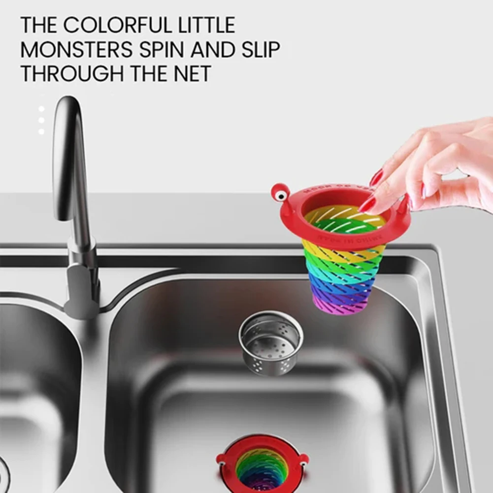 Little Monster Retractable Mesh Kitchen Sink Filter, Anti-Clogging, Floor Drain, Colorful Bathroom, Food Catchers