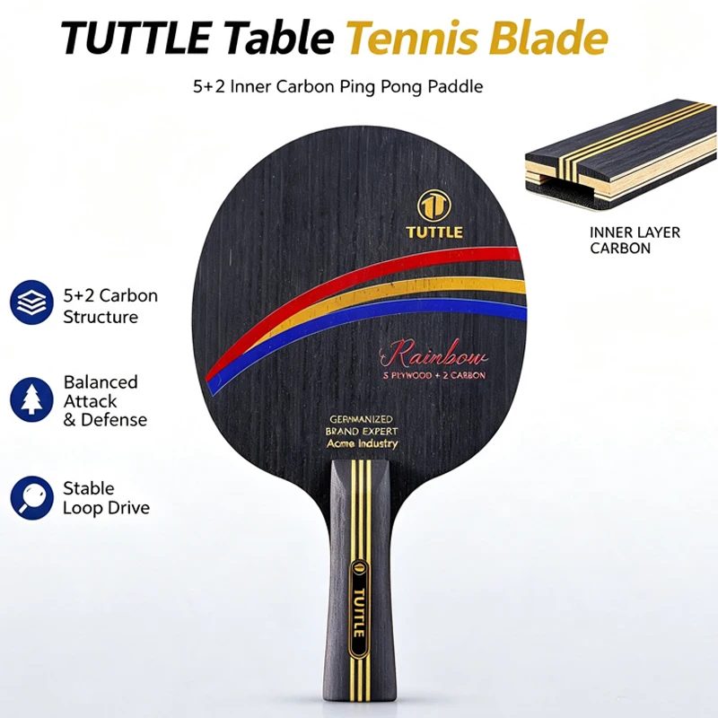 TUTTLE Ping Pong Paddle Blade Professional 5+2Inner Carbon Table Tennis Racket Balanced Attack & Defense Ayous Wood Loop Drivers