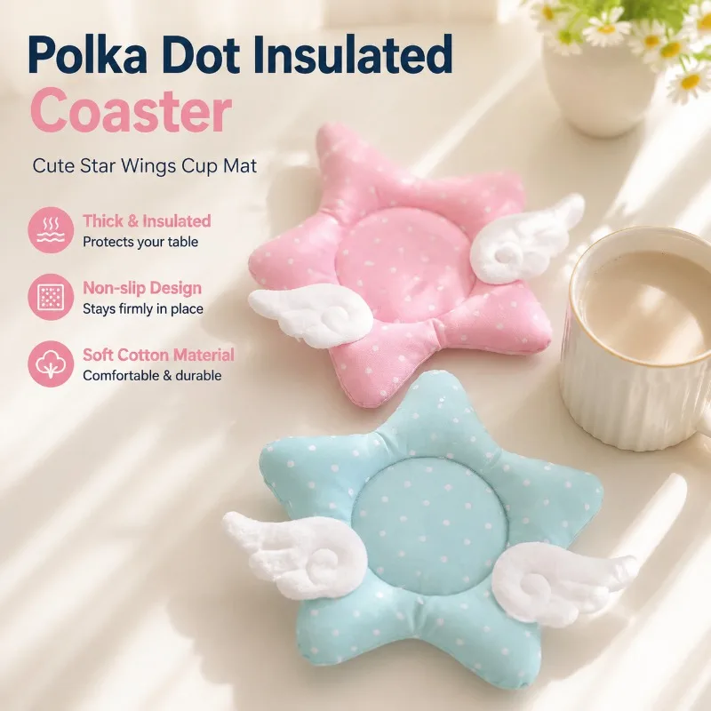 Polka Dot Insulated Coaster, Thicken Star Wings Cup Mat, Cotton Non-slip Table Mat for Home Decoration