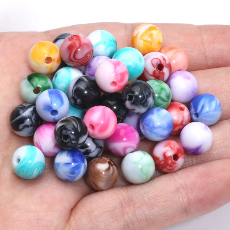 Round Balls Beads Necklaces Bracelets 10-200pcs Colored Marble Pattern Acrylic Spacer Beads For Jewelry Making DIY Accessories