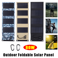 4 Folds Outdoor Portable Dual USB Solar Folding Bag 5V 80W Foldable Solar Panel for Mobile Phone GPS Power Bank for Camping