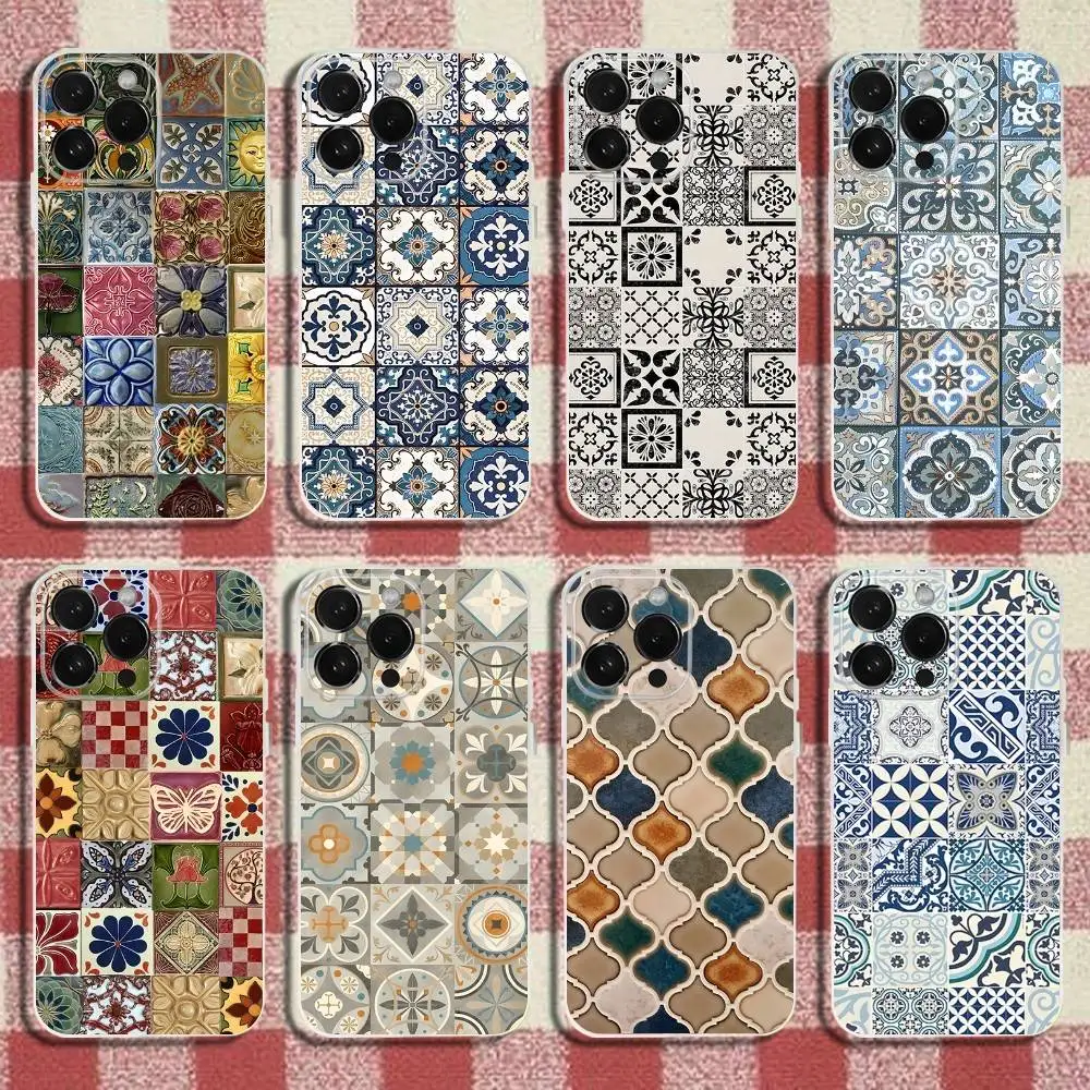 

M-Moroccan Tile Phone Case For iPhone 17,16,15,14,13,12,11 Pro,Max,Plus,X,XS,XR,SE,Mini Transparent Silicone Soft