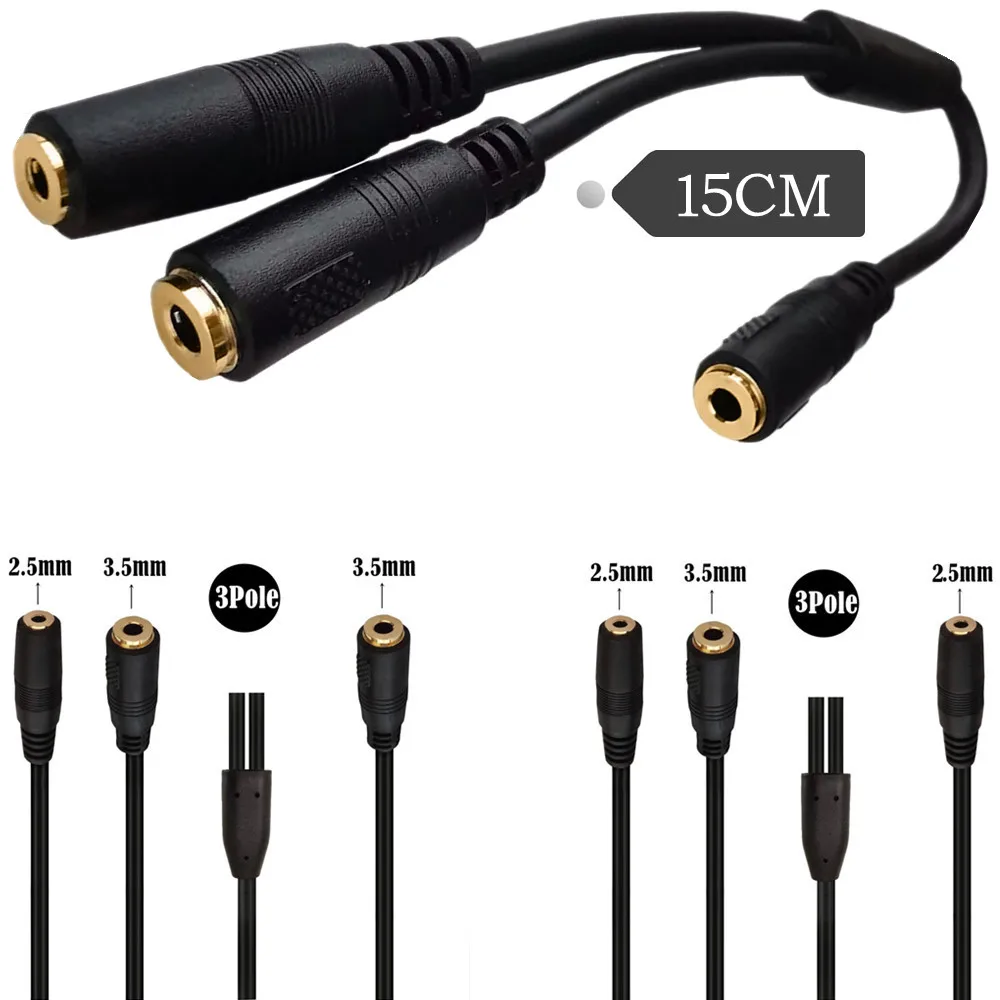 

2.5MM Female to 2.5mm+3.5mm female 3pole / 4pole Stereo Audio Jack Cable