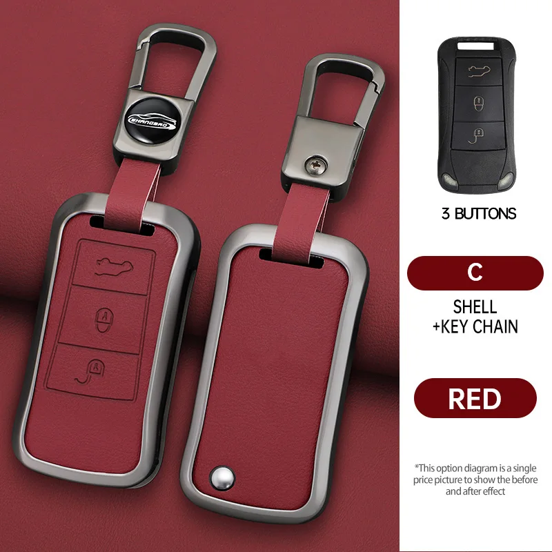 Car Zinc Alloy Leather Key Case Cover Holder Chain For Porsche Cayenne 2006 2007 2008 2009 Flip/Folding Key Auto Accessories