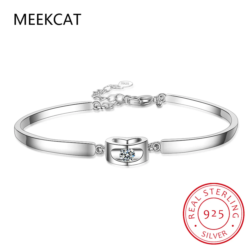 925 Sterling Silver Heart Cut Moissanite Bracelet for Women