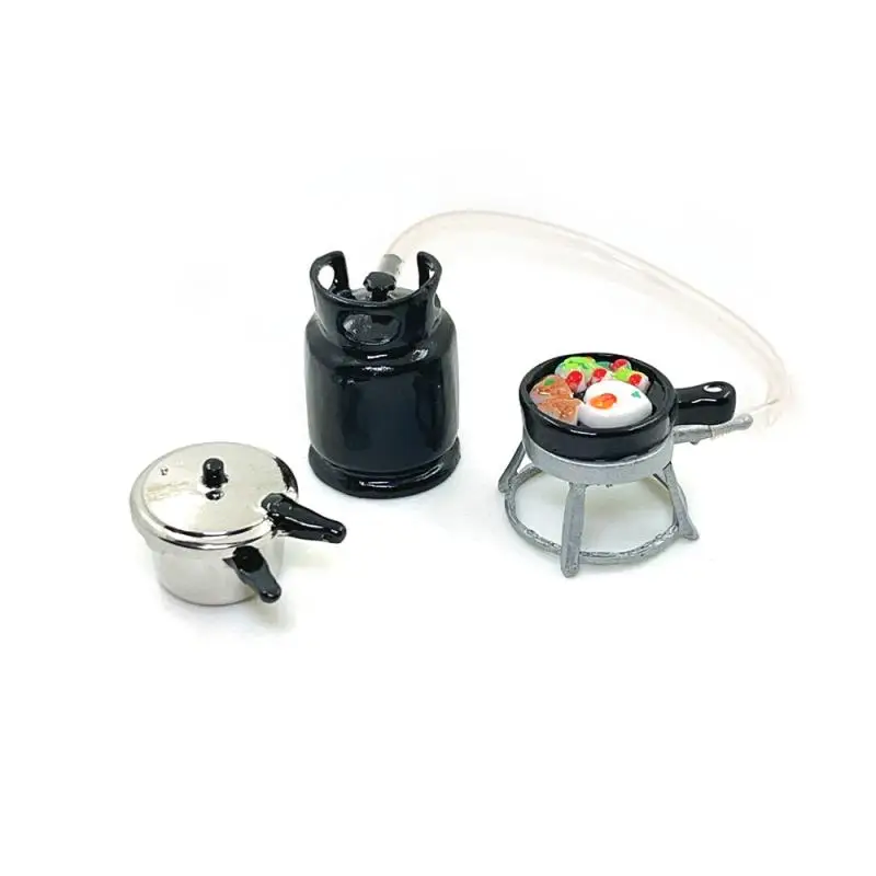 1/12 casa de bonecas conjunto de utensílios de cozinha mini fogão a gás ovo frito panela de pressão modelo casa de bonecas brinquedos de cozinha criança fingir jogar brinquedo