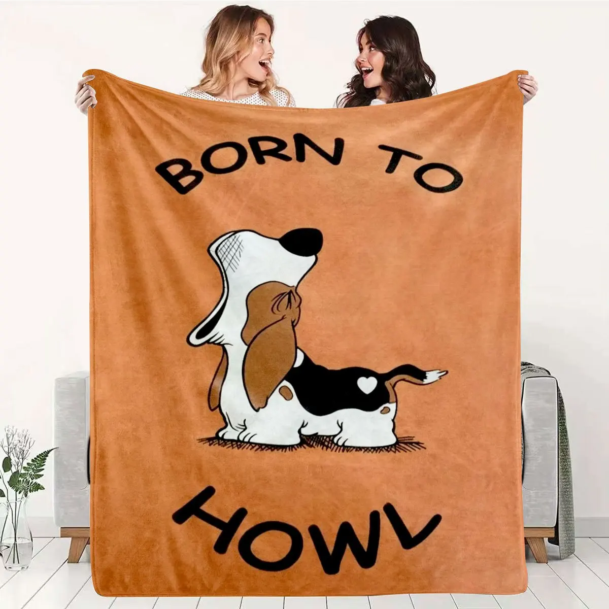 Cozy Dog Lover Blanket Born To Howl Puppy Pet Throw Oversized Graphic Novelty Gift for Dog Moms Christmas Decor