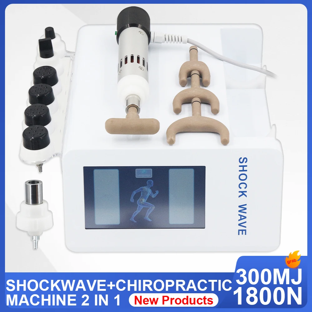 

New Shockwave Therapy Machine 300MJ For ED Relief Body Pain Massage Relaxation 2 In 1 Corrective Spinal Massage Chiropractic Gun