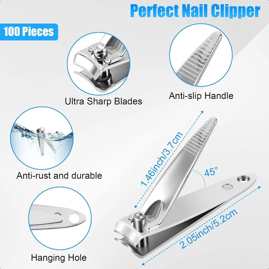 100 Pcs Nail Clippers Bulk for Men Women Adult Profional Stainl Steel Fingernail Toe Nail Clipper Cutter Set Travel Manicure Pe