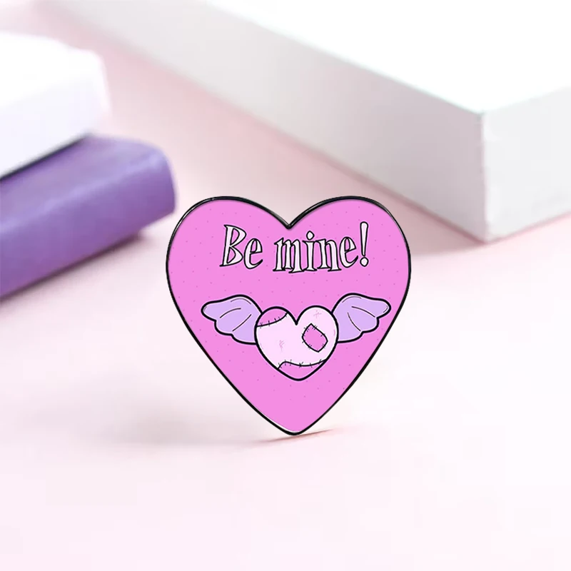 be mine Ragged heart with seam pin Funny Brooches Shirt Lapel Cute Badge Cartoon Jewelry Gift for Lover Girl Friends