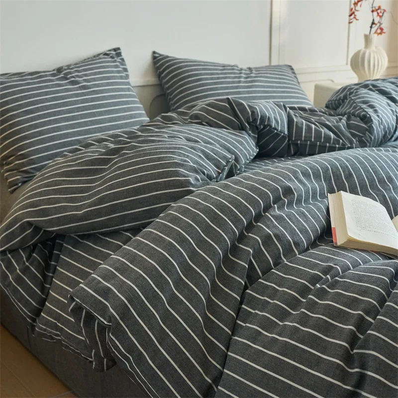 

Luxury 100% Cotton Stripe 3-Piece Duvet Cover Set (1 Duvet Cover + 2 Pillowcases),Yarn-Dyed,Soft Bedding Set, Multiple Sizes