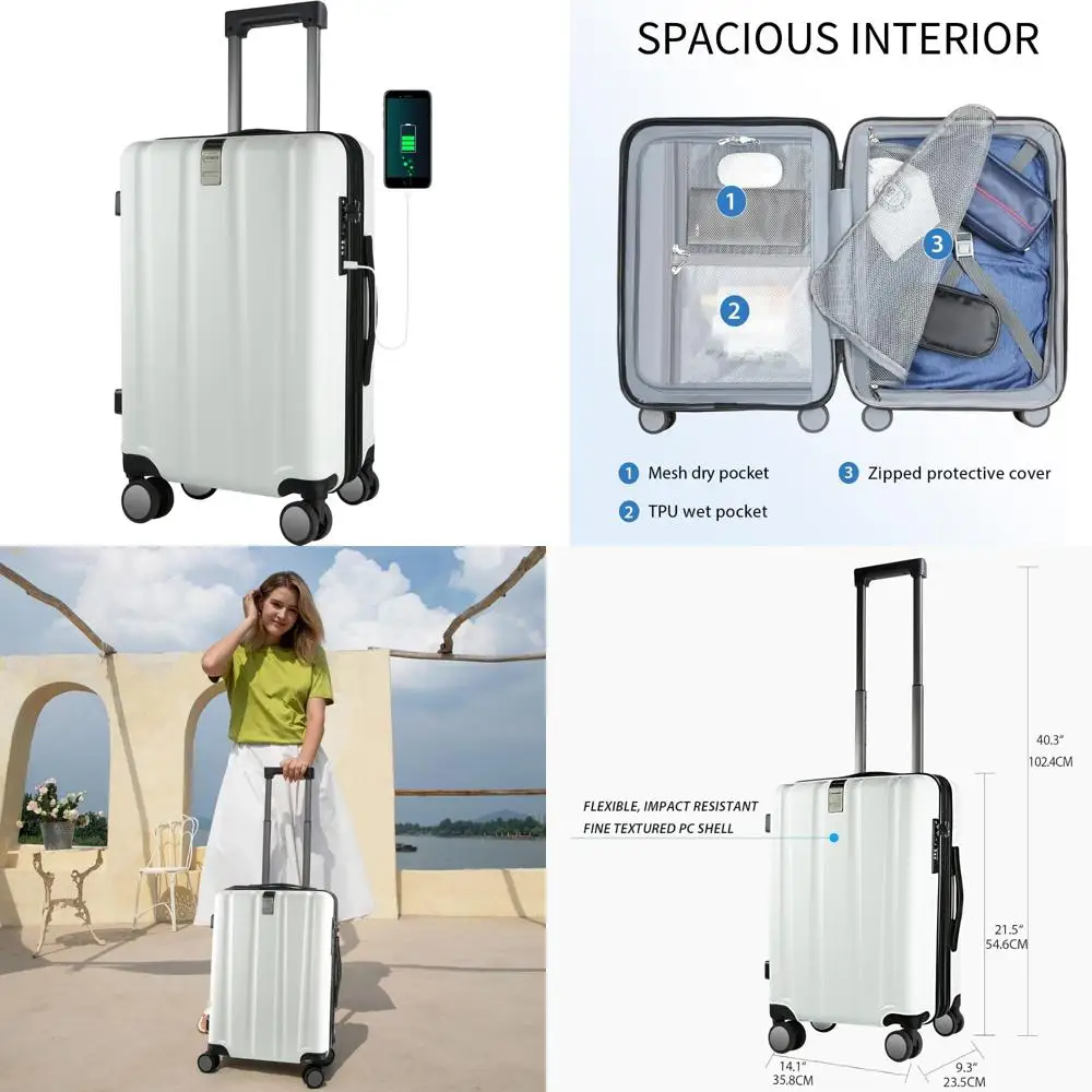 

Прочный расширяемый спиннерный чемодан с замком TSA и USB-портом, жесткий чемодан для путешествий