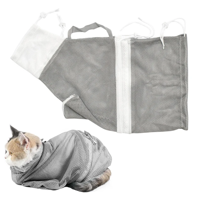 Cat Grooming Shower Bag Polyester Wash Mesh Bags Adjustable Cats Restraint Bag Prevent Scratching for Bathing Nail Trimming