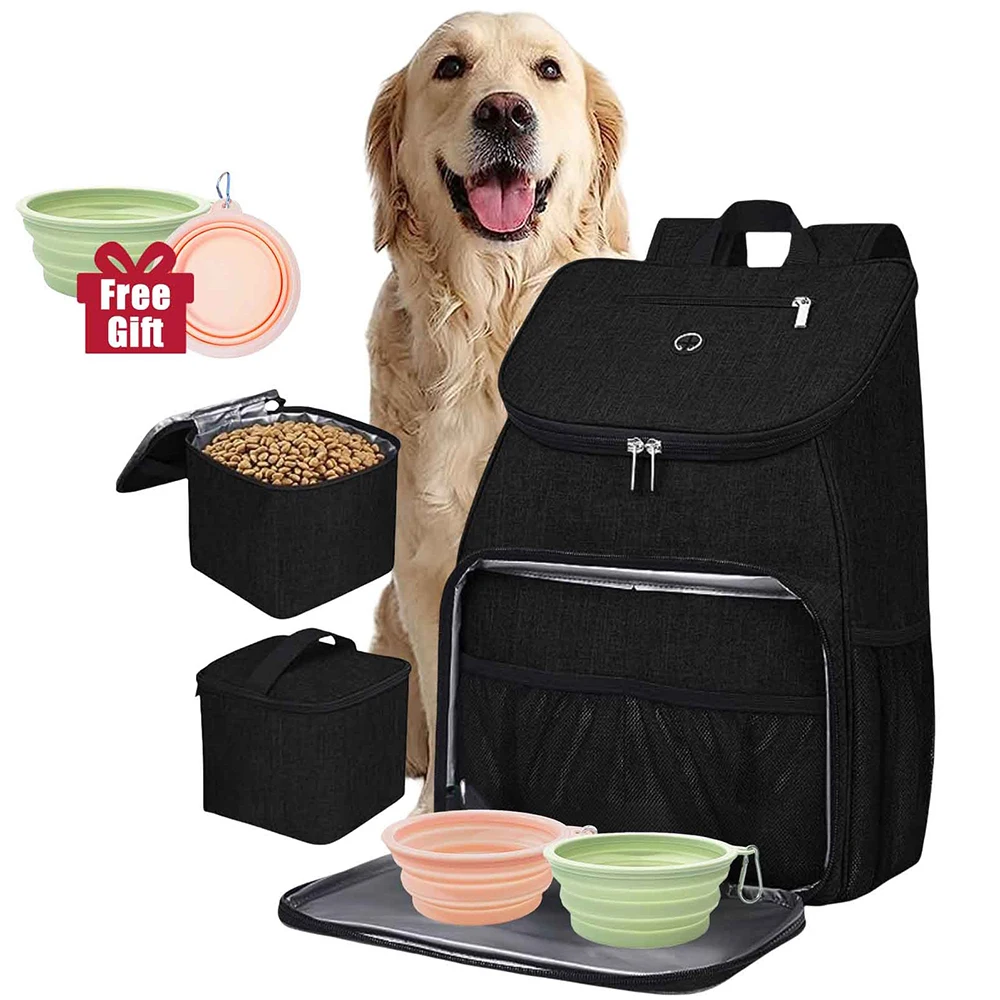 5-Pack Gray Travel Bag Dog Cat Supplies Backpack, Water-resistent Diaper Pads Food Storage Travel Outdoor Portable Backpacks Set