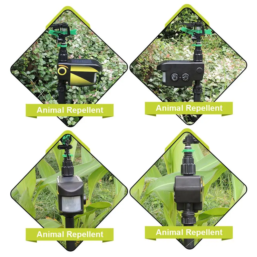 1/2pcs Solar Power Motion-Activated Sprinkler Animal Repeller 3 Time Modes Adjustable Spray Angle Sprinkle Distance for Garden F