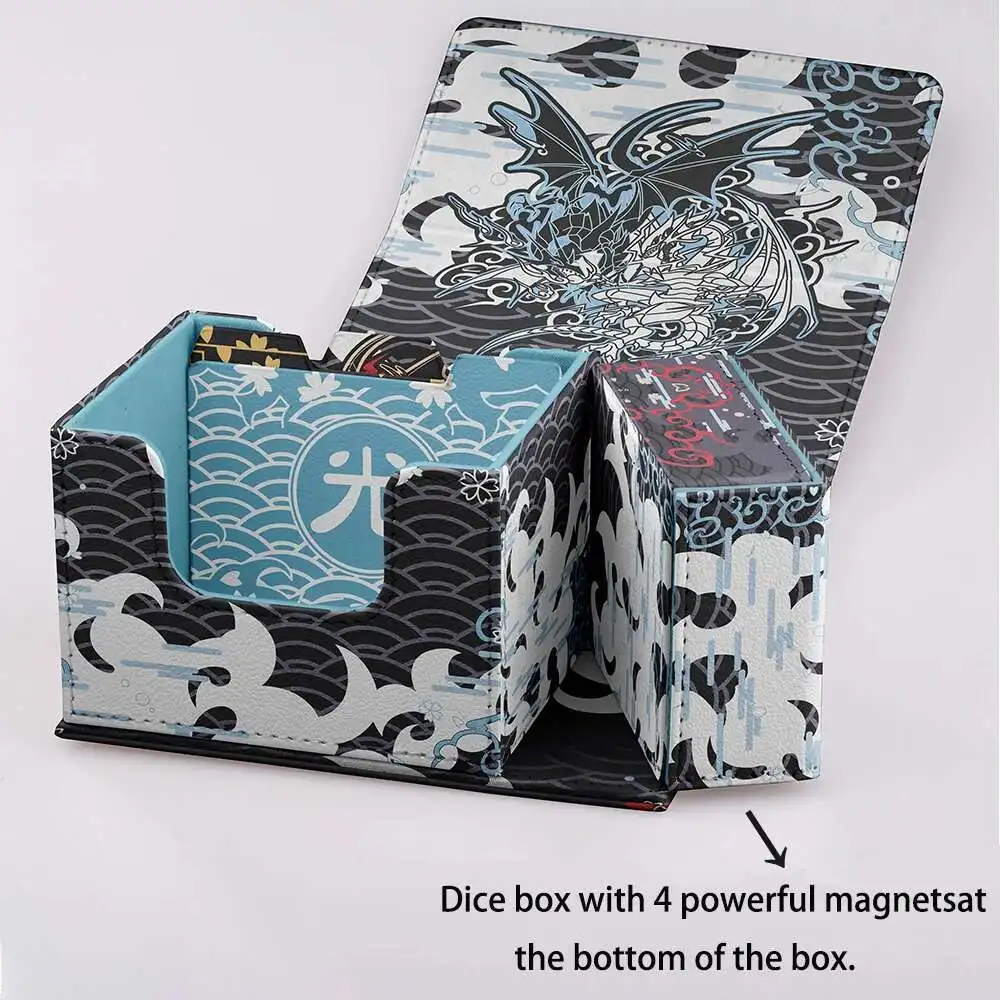 Card Box 100 + Side Insert Magnetic Drawer Box PU High Quality Leather,Comes 3pieces Of Leather Divider Cards,2random Color Dice