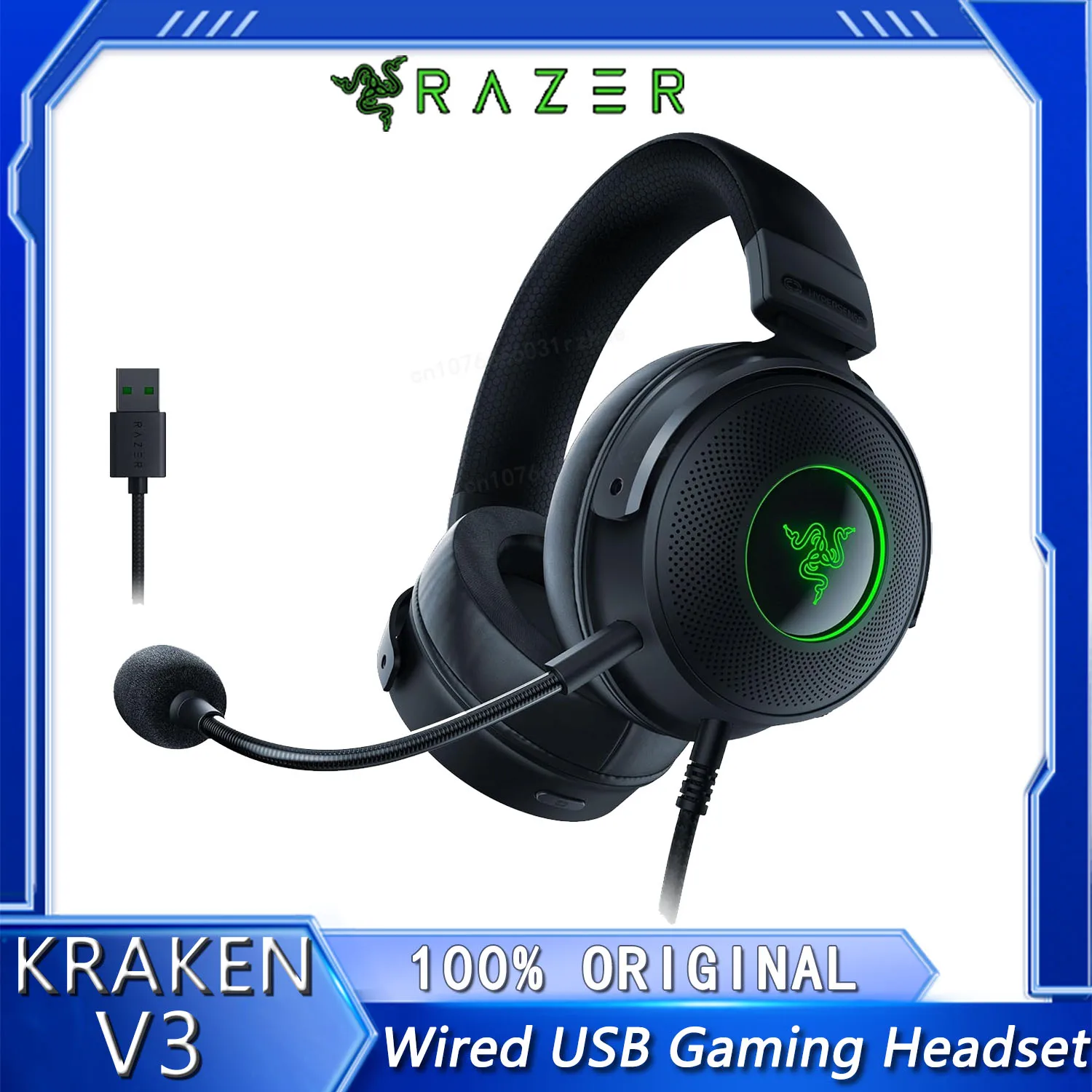 سماعة الألعاب Razer Kraken V3 السلكية USB: محركات Triforce Titanium 50mm - THX Spatial Audio - إضاءة Chroma RGB #1