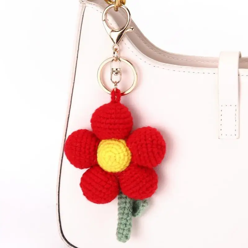 Hübscher Häkelblumen-Schlüsselanhänger, handgefertigter Blumenanhänger, kreativer künstlicher Pflanzenanhänger, Geschenk – Detail 2