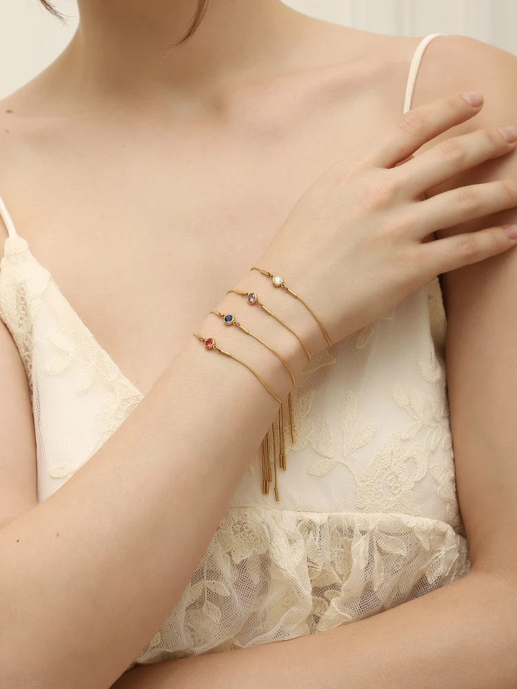 Pull-out Snake Chain Colored Zircon Bracelet, Fashionable Gift