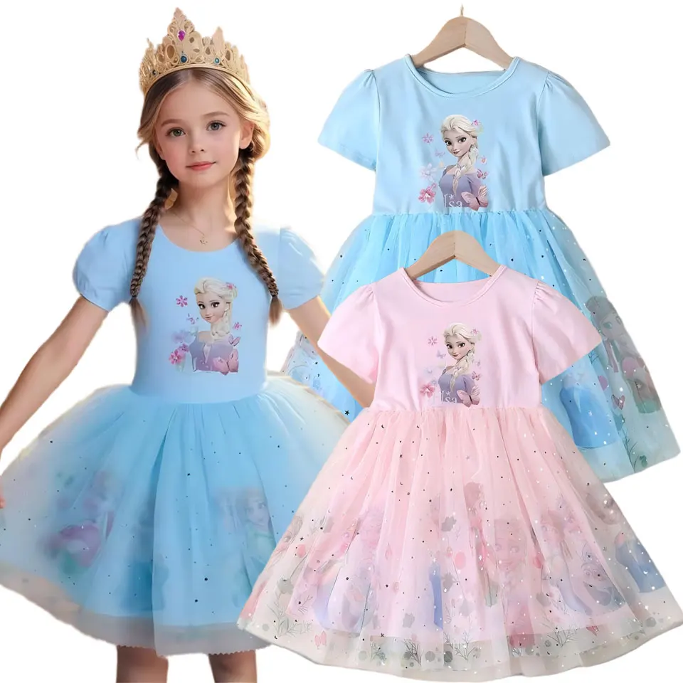 

Frozen Elsa Casual Summer Clothing Spring Cute Frocks Girls Lovely Snow Queen Elsa of Arendelle Vestidos Breathable Soft Robes