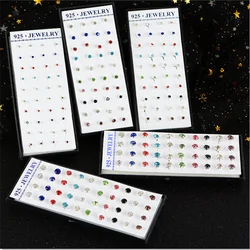 2/3/4/5MM 1 Set 40pcs 925 Sterling Silver Women Sunflower Earring Studs Mixed Color Cubic Zirconia Fashion Jewelry Party Gift