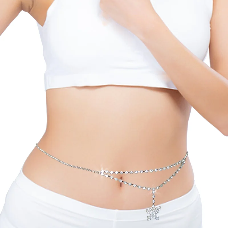 Volledige diamanten vlinderbuikketting, pittige en mooie meisjes dansen, hardlopen, yoga, dragen van navelaccessoires