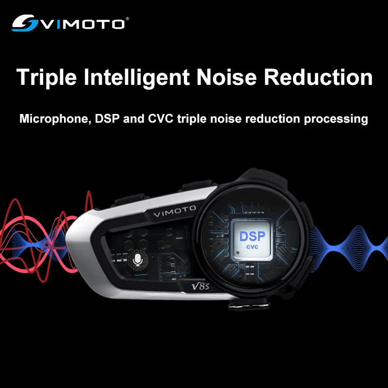 Vimoto V8S/V9S/V9X Motorcycle Helmet Headset Easy Rider Bluetooth 5.0 Intercom IP67 Noise Reduction Multifunction Helmet Headset