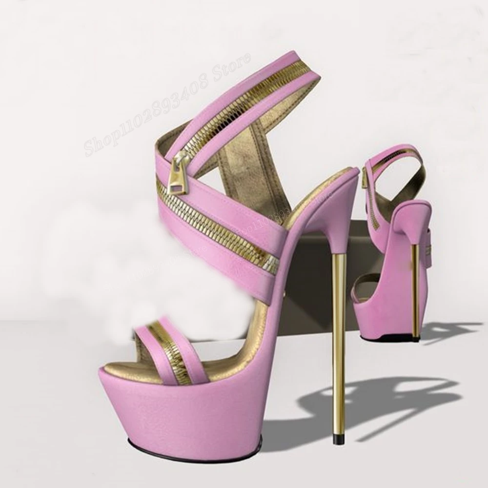 

Pink Zipper Decor New Design Sandals Platform Stiletto High Heel Fashion Sexy Fashion Sexy Women Shoes 2024 Zapatos Para Mujere