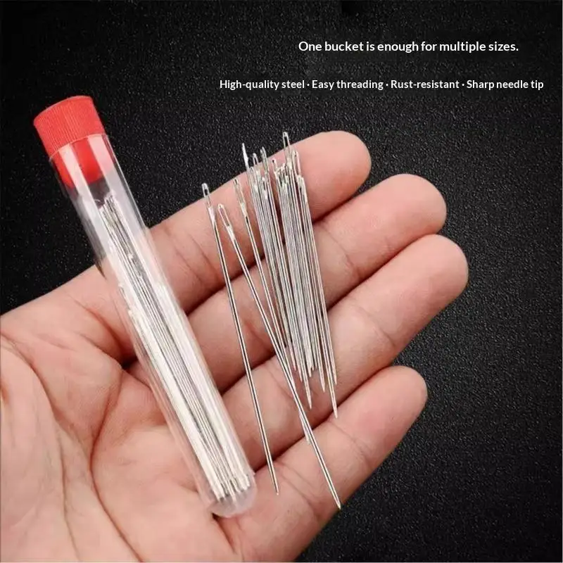 Big Eye Sewing Needles Set Steel Hand With Thread Thimble Threader Scissor: For Embroidery DIY Craft Clothes Repair Kit view 2