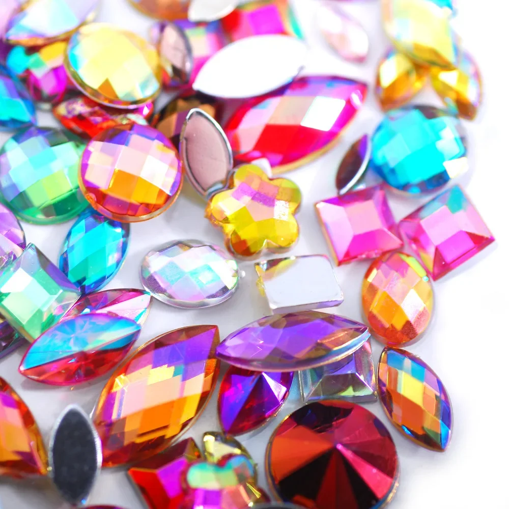 

300pcs Mixed Size rhinestones Value Pack Multi-shaped 3D Pointed Back Nail Crystal Diamond Transparent AB wholesale