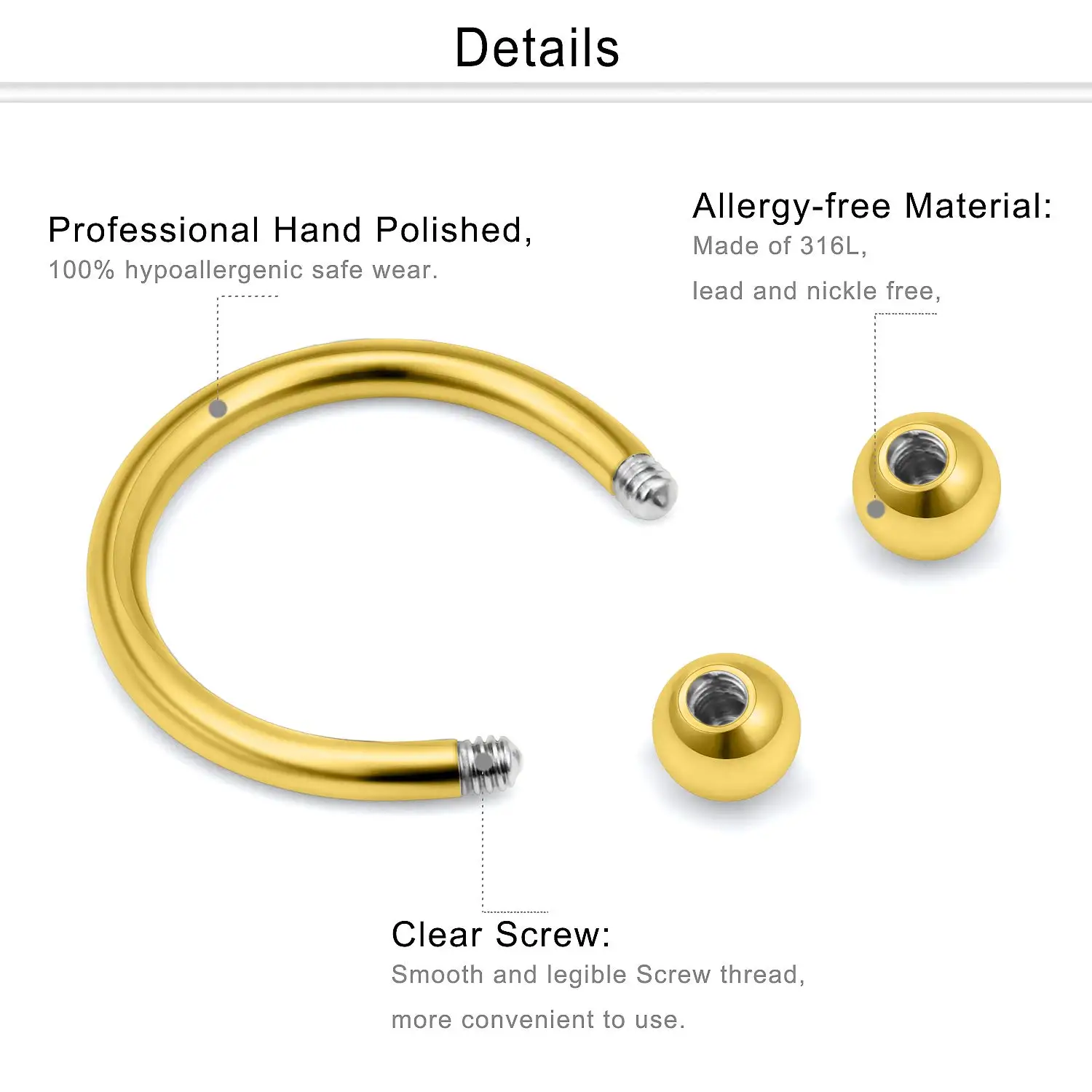 Horseshoe Circular Barbell Clear CZ Braided Barbell Nose Rings Surgical Steel Piercing Jewelry Retainer Women Men 6mm 8mm 10mm