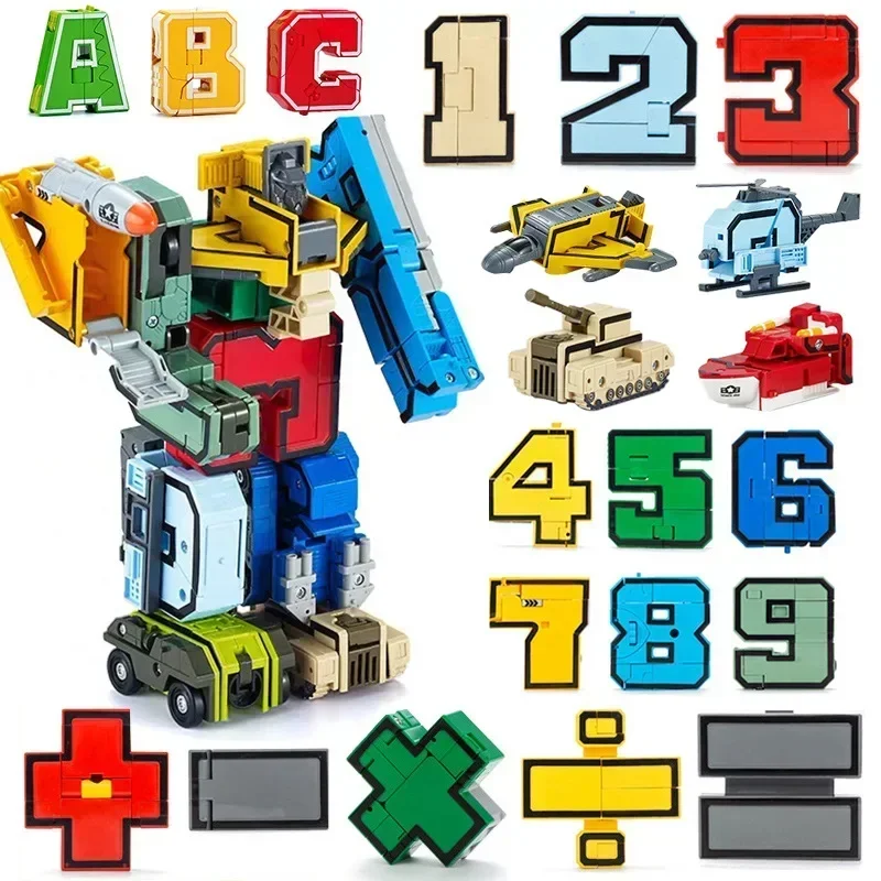 Assemble Number Action Figures Transforming Letters Cars Anime Deformation Alphabet Robots Transformation Models Kids Toys Gifts