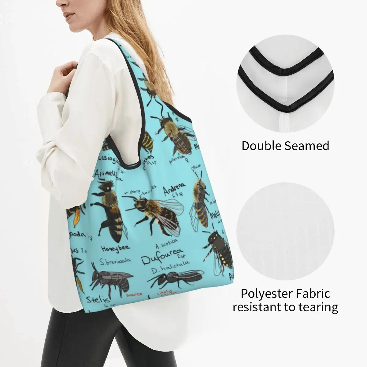 UK Bee Board Groceries Shopping Bag Fashion Shopper Shoulder Tote Bag Big Capacity Portable Honeybee Handbag