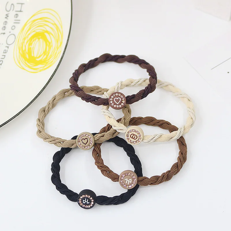 ربطات شعر على شكل ذيل حصان 5 قطعة ربطات شعر كورية مضفرة على شكل قلب من حجر الراين 2025 طقم هدايا عالي المرونة لطيف بدون ضرر