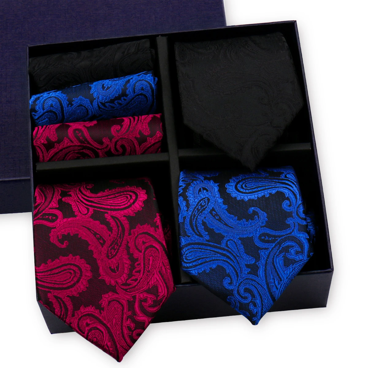 Luxury Men's Tie 3 Sets In Gift Box Paisley Striped Necktie Handkerchief For Men Gravata Wedding Formal Clothing Accessories