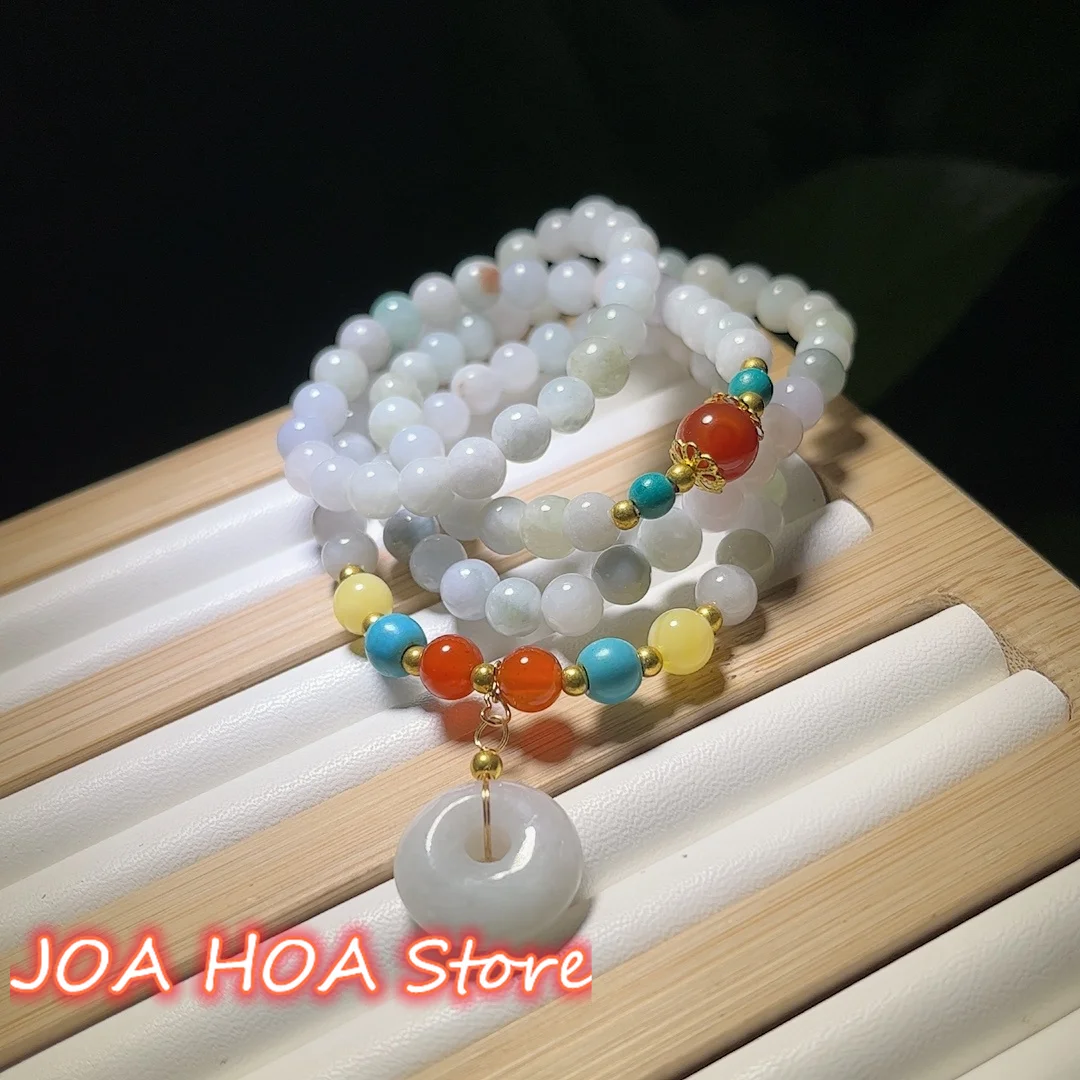 Jadeite Round Beads Bracelet DIY Handcrafted Natural Jade Handchain Pendant Necklace Sweater Chain Bangle Jewelry